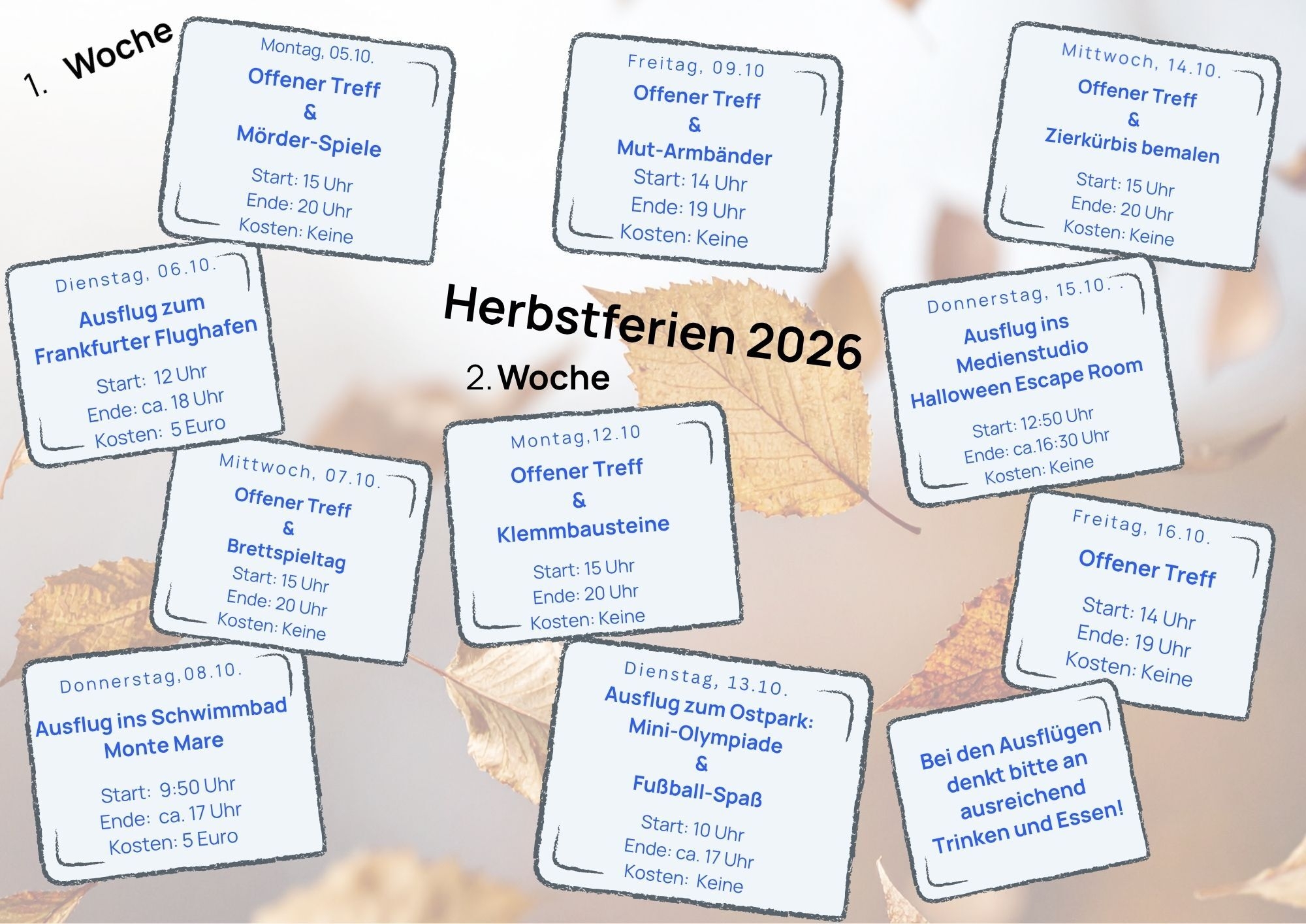 Wochenübersicht Herbstferien 2026
